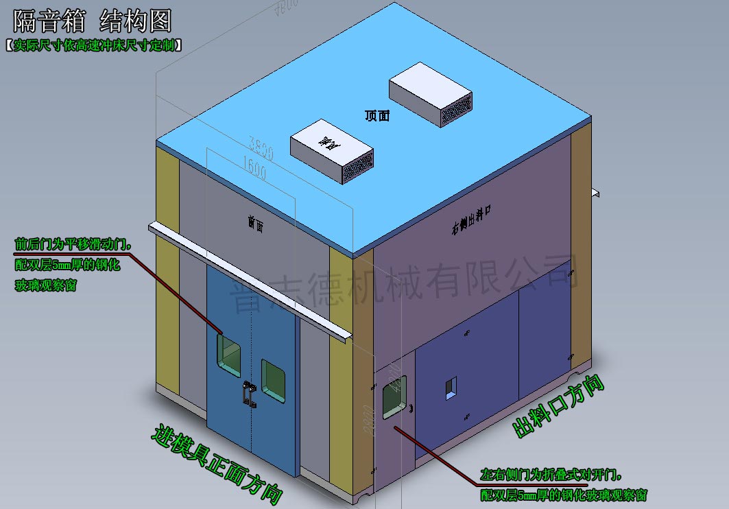 高速冲床隔音箱3D结构图